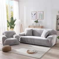 1 x RAW Customer Returns NAKIHOUSE Thick Velvet Sofa Throws Sofa Cover with a Pillowcase, Super Soft Elastic Sofa Cover in Silver Gray Color for 1 2 3 4 Seater L-Shaped Corner Sofa Requires Two  - RRP €34.27