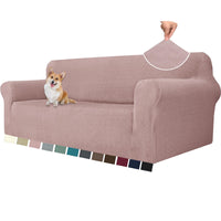 1 x RAW Customer Returns YSTELLAA Stretch Sofa Cover 3 Seater, Sofa Protector Non-Slip With Armrest, Universal Jacquard Sofa Cover, Thick Sofa Cover For Dogs Cats And Pets, Washable Sofa Cover, Gray Pink - RRP €39.99