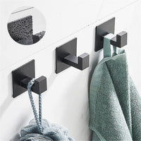 1 x RAW Customer Returns Flybath Towel Hook SUS 304 Stainless Steel Clothes Hook Wall Mounted Square Bathroom Accessories, Matte Black - 2 Hooks, Self-Adhesive - RRP €20.62