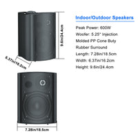 1 x RAW Customer Returns STUDIOFINIX 5.25 inch 600 watt outdoor speakers outdoor speakers for outdoor indoor wall mount patio deck camper garden, terrace, restaurant home, 2 pairs black  - RRP €167.99