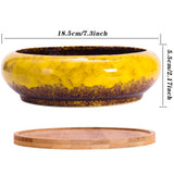 1 x RAW Customer Returns ARTKETTY 18.5 cm Round Succulent Planters Pots with Drainage Hole Bonsai Pots Garden Decorative Cactus Stand Ceramic Glazed Cactus Flower Pots Yellow with Bamboo Saucer - RRP €20.4