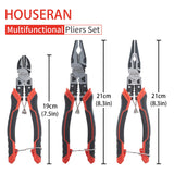 1 x RAW Customer Returns HOUSERAN pliers set with 7.5 inch side cutters, 8.3 inch combination pliers and 9.3 inch needle nose pliers, 3-piece, with safety lock, case - RRP €28.21