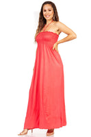 1 x Brand New Sakkas 5026 Comfortable Jersey Feel Solid Color Smocked Bodice String Halter Maxi Long Dress - Coral Large - RRP €41.99