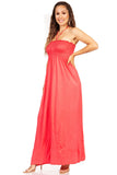 1 x Brand New Sakkas 5026 Comfortable Jersey Feel Solid Color Smocked Bodice String Halter Maxi Long Dress - Coral Large - RRP €41.99