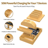 1 x RAW Customer Returns Charging Station for Multiple Devices, Alltripal Bamboo 7-Port Cell Phone Charging Station 50W USB Charger Fast Charger Organizer Compatible with Cell Phone, iPad, AirPods, iWatch, Tablet - RRP €52.24