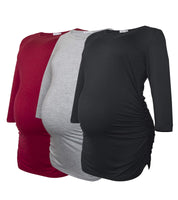 1 x RAW Customer Returns Smallshow Women s Pregnant Maternity Tops 3 4 Sleeve Maternity Shirts Pregnant Tops Maternity Top Pack of 3, Black Grey Wine, 2XL - RRP €45.91