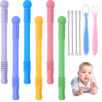 2 x Brand New Vicloon Baby Teether, 12-Piece Set Baby Teething Tubes Silicone, 6 Pieces Teething Aid With 2 Pieces Baby Spoons 4 Pieces Cleaning Brush for Baby 6-12 Months Sensory Chewing Molar Toy - RRP €14.08