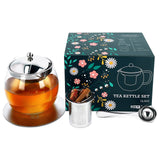 1 x RAW Customer Returns Glass teapot with strainer insert set, glass tea pot 1L strainer stainless steel teaspoon metal coaster in gift box, gift for women men tea lovers, glass teapot tea strainer tea box teapot tea pot - RRP €23.97