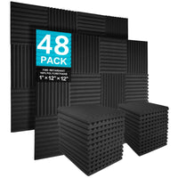 1 x RAW Customer Returns JBER 48 pieces acoustic foam acoustic foam panels, 2.5 x 30.5 x 30.5 cm sound absorber acoustic foam sound insulation for recording studio, black - RRP €55.79