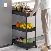 1 x RAW Customer Returns SPACEKEEPER 3 Tier Niche Shelf on Wheels for Laundry Bathroom Kitchen Trolley with 6 Hooks and 2 Containers Black - RRP €27.01