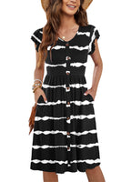 1 x RAW Customer Returns MOLERANI Summer Dresses Ruffle Sleeve V-Neck Casual Swing Elastic Waist Midi Dress with Pockets Black Wave Stripe 2XL - RRP €32.99