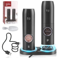 1 x RAW Customer Returns ZOYIDOUX Electric Salt and Pepper Mill Set of 2, Rechargeable pepper and salt mill, with double charging station, USB cable, brush, stainless steel spoon, LED light, adjustable coarseness, one-hand operation - RRP €28.22