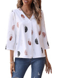 1 x RAW Customer Returns GORGLITTER Elegant blouse women s V-neck blouse blouse shirt 3 4 sleeve elegant blouse with buttons three-quarter sleeve top with feathers white M - RRP €30.99