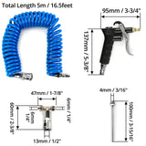 1 x RAW Customer Returns QWORK truck spiral hose blow-out gun with 5 meter hose and 6 mm quick coupling, compressed air gun suitable for 6 mm air hose, blue - RRP €16.91