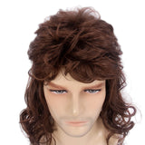 1 x RAW Customer Returns STfantasy Brown Mullet Wig 70s Disco Party Men Wig Long Curly Wigs for Men Hippie Rocking 80s Them Party Cosplay Costume Canival Heat Resistant Hair Wigs - RRP €26.2