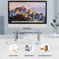 1 x RAW Customer Returns Minthouz Monitor Stand, Clear Tempered Glass Monitor Stand, Fixed Height Monitor Riser Desk, Ergonomic Laptop Stand Load up to 20 kg for Laptop, Computer, iMac, Printer - RRP €18.85