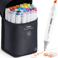 1 x RAW Customer Returns Ohuhu Marker Pens Set, 40 Colors Pens Set Permanent Marker Pen Chisel Fine Double Tips Art Sketch Twin Marker Pens with Carrying Case for Painting Coloring - RRP €27.04