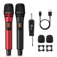 1 x RAW Customer Returns Wireless Microphones, TONOR UHF Dual Karaoke Microphone Set with Rechargeable Receiver. Wireless Dynamic Microphone, Microphone Set for Singing, Weddings, Parties, Speeches TW320 Black Red - RRP €50.41