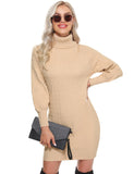 1 x RAW Customer Returns Gyabnw women s knitted dress with high collar twist - long-sleeved sweater dress for winter - elegant cocktail dress midi dress - stylish knitted sweater winter dress with ribbed structure apricotM - RRP €29.5