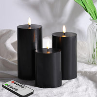 1 x RAW Customer Returns Eywamage Black Flat Top Flameless Pillar Candles with Remote Control, Battery LED Halloween Wax Candles 3 Pack - RRP €25.2