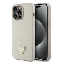 1 x RAW Customer Returns Guess Cover Compatible with iPhone 15 Pro Max Back Cover case - Triangle - Taupe  - RRP €35.21