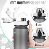 1 x RAW Customer Returns AOHAN drinking bottle 1L, BPA-free sports drinking bottle, leak-proof water bottle, sports bottle with mud flap and time marker for school, sports, cycling, bicycle, fitness, yoga, gym. - RRP €14.99