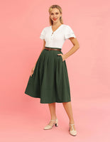 1 x Brand New Women s Pleated Skirt Elegant A-Line High Waist Midi Skirt with Pockets Leisure Party Army Green L - RRP €36.82