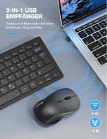 1 x RAW Customer Returns TECKNET wireless set, German QWERTZ layout, 2.4 GHz wireless mini keyboard mouse, 15m range connection, wireless quiet wireless keyboard with mouse for PC, laptop, smart TV - RRP €24.19