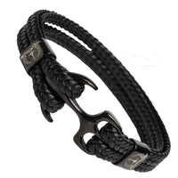 1 x RAW Customer Returns Tom Miller Men s Black Anchor Bracelet in High Quality Leather Gift for Men Size 21 cm for wrist diameter 19-20cm medium-large men s wrist  - RRP €33.7