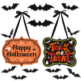 2 x Brand New MEZHEN Halloween Hanging Sign Trick or Treat Decoration Door Happy Halloween Decorations Wall Sticker Bat Window Halloween Pumpkin Party Decor - RRP €29.08