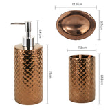 6 x Brand New Bronze Diamond Pattern Soap Dispenser Set, Ceramic Bathroom Accessories 3-Piece Set, Bathroom Soap Dispenser Soap Dish and Toothbrush Cup Set - RRP €122.4