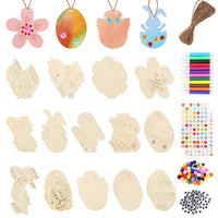 7 x Brand New SPOKKI 287 pieces Easter wooden pendants, Easter decoration with string, Easter egg decoration, Easter eggs for painting DIY crafts with pigments gold powder rhinestones brush Easter bunny chicken flowers - RRP €142.8