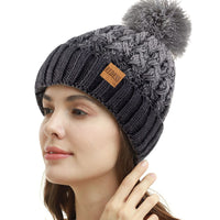 4 x Brand New REDESS Women s Winter Pom Pom Hat Warm Fleece Lined Hats, Thick Soft Snow Knit Crossover Beanie for Ladies - RRP €79.96