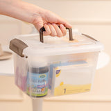 1 x RAW Customer Returns Kerhouze set of 4 5L storage boxes with lids, plastic storage containers with grey handles, transparent stackable for toy storage, kitchen, bathroom 27.8 x 19.5 x 16.4cm - RRP €25.99