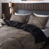 1 x RAW Customer Returns Nayoroom Bed Linen Brown 140x200 Tropical Leaves Pattern Duvet Cover 2 Pieces Microfiber Vintage Black Brown Reversible Bedding Set Zipper with Pillowcase 70x90 cm - RRP €27.22