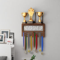 1 x RAW Customer Returns Ammonite Never GIVE UP Lighted Trophy and Medal Holder, Hanger Display Rack for Awards or Ribbons, Sports Themed Ribbon Holder for Wall, Tiered Award Rack - RRP €44.44