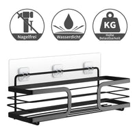 1 x RAW Customer Returns KROCEO Shower Shelf No Drilling Stainless Steel Pack of 2 Self-Adhesive Shower Basket Shower Gel Holder Black Shower Shelf with 10 Hooks for Bathroom Kitchen - RRP €26.9