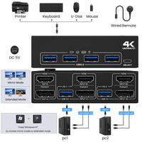 1 x RAW Customer Returns USB 3.0 Displayport HDMI KVM Switch 2 Ports, KVM Switch 2 PCs 2 Monitors 4K 60Hz, Dual Monitor KVM Switch with 4 USB 3.0 Ports for 2 Computers Share Mouse, Keyboard and Monitor - RRP €92.75