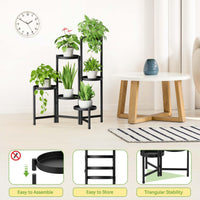 1 x RAW Customer Returns iDavosic.ly Metal plant stand with 6 levels, flower stand plant shelf flower shelf indoor outdoor, foldable flower stairs indoor plant stand shelf for garden balcony living room round, black  - RRP €53.84