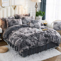 1 x RAW Customer Returns Michorinee Plush Bed Linen 135x200 Winter Fluffy Warm Duvet Cover Fleece Fluffy Long Hair Faux Fur Tie Dye Printed Gray Plush Bedding Set with Zipper - 135 x 200 cm 80 x 80 cm - RRP €45.37