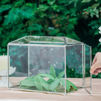 1 x RAW Customer Returns NCYP 26x15x20cm Silver Glass Card Box with Slot and Lock for Birthday Party, Handmade Geometric Card Holder, Home Decoration, Plant Terrarium Only Glass Box and Lock  - RRP €47.02