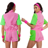 1 x RAW Customer Returns Ulikey 80s 90s outfit women, 80s 90s tracksuit retro suit, 90s 80s outfit jacket shorts suit with headband bracelets, retro suit style jogging suit for party pink, XL  - RRP €27.22