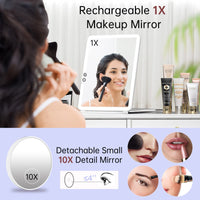 1 x RAW Customer Returns FUNTOUCH cosmetic mirror with lighting, 1X 10X mirror magnification, 3 colors adjustable LED makeup mirror, 1800 mAh USB rechargeable illuminated travel mirror, make-up mirror for travel white  - RRP €26.06