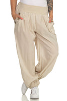 1 x RAW Customer Returns Women s trousers, harem pants, summer pants, plain beach pants, baggy pants, harem pants, leisure pants 401 34-40, beige  - RRP €22.9