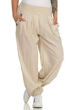 1 x RAW Customer Returns Women s trousers, harem pants, summer pants, plain beach pants, baggy pants, harem pants, leisure pants 401 34-40, beige  - RRP €22.9