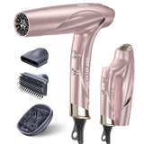 1 x RAW Customer Returns llano Hair Dryer Foldable Travel Hair Dryer with Diffuser, High Speed Ionic Hair Dryer with Brushless Motor, Quick Drying Hair Dryer with Magnetic Nozzle for Home, Travel and Salon Pink  - RRP €119.99