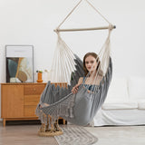 1 x RAW Customer Returns Hammock Chair Large Hammock Swing, 110 x 150cm Load 150kg, Cotton Hanging Chair Hardwood Spreader Bar Wide Seat Swing Chair - RRP €36.97