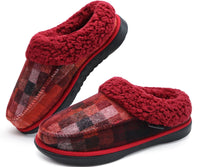 1 x Brand New COFACE Checked Red Slippers Men s Winter Warm Plush Wool Lined Slippers Men Comfort Memory Foam Moccasin Hut Shoes with Non-Slip Rubber Sole Indoor and Outdoor Size 44.5EU - RRP €60.0