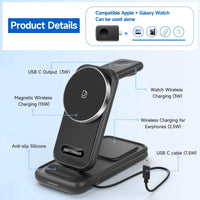 1 x RAW Customer Returns in 1 Mag-Safe Charging Station, Inductive Wireless Charger Stand, Fast Wireless Charger for Apple Watch and iPhone 15 14 13 12 Pro Max Air Pods Pro, Samsung Galaxy S24 S23 Watch, Buds - RRP €27.98