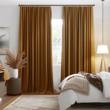 1 x Brand New TOPICK Curtain Opaque Velvet Curtains with Drawstring Blackout Curtain Thermal Curtain Blackout Curtains for Living Room Bedroom 2 Pieces 130Wx225H cm Yellow Brown - RRP €74.99